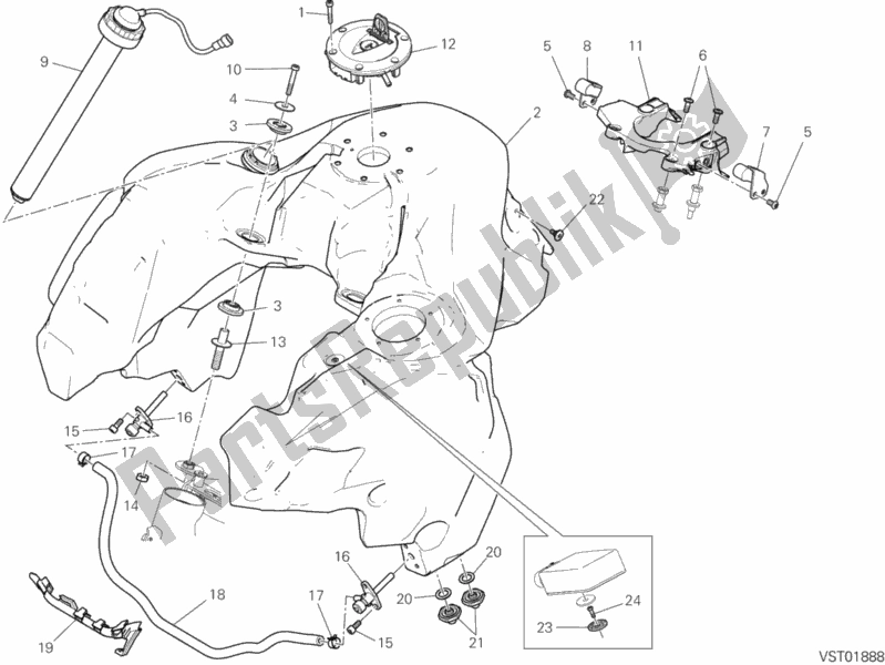 Alle onderdelen voor de Benzinetank van de Ducati Multistrada 1260 Enduro Thailand 2019